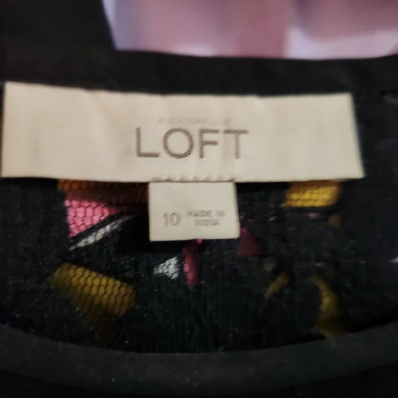 LOFT Black Mesh Top with Pink and Yellow Accents - Picture 3 of 3